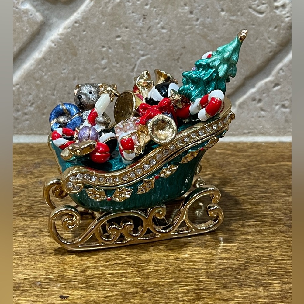 Sleigh of toys, Bejeweled Enamel Trinket Boxes.